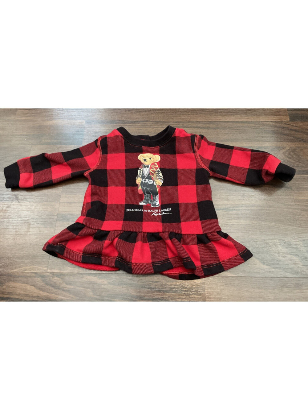 Ralph Lauren Baby Girls Polo Bear Buffalo Check Plaid Sweater 6 Months Christmas